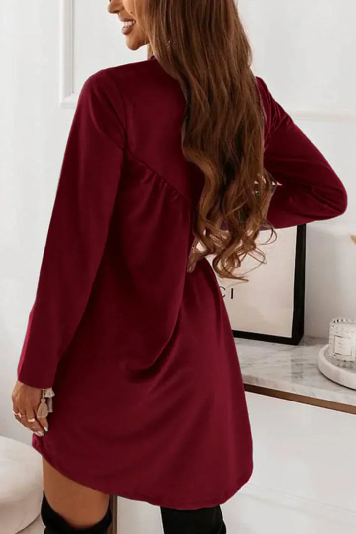 Carla | Solid O-Neck Long Sleeve Mini Dress