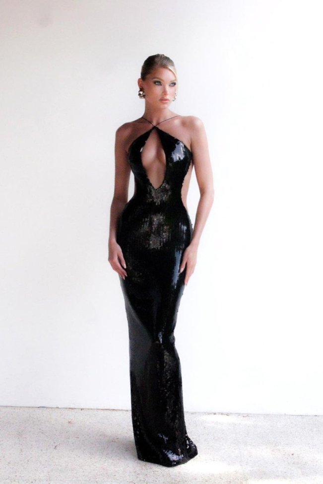 Isobel | Black Sequins Maxi Dress