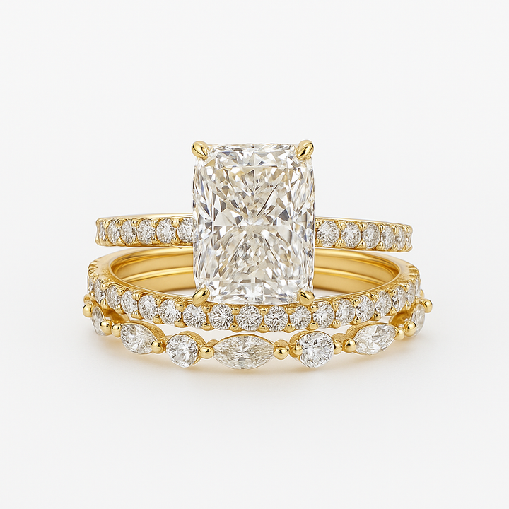 Jaily | 18K Gold 3PC Wedding Ring Set