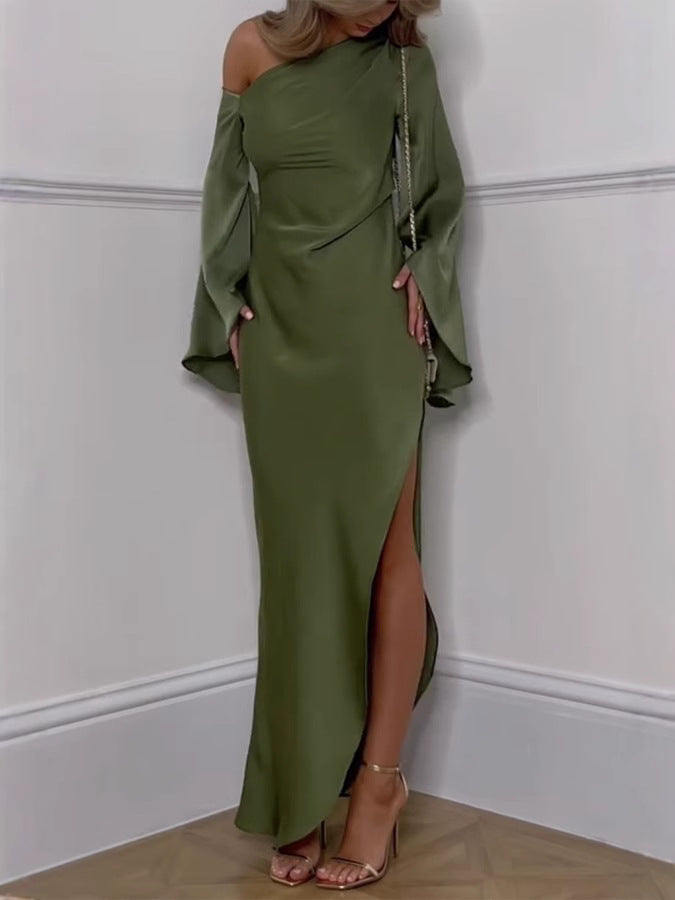 Asyntha | One-Shoulder Bell Sleeves Maxi Dress