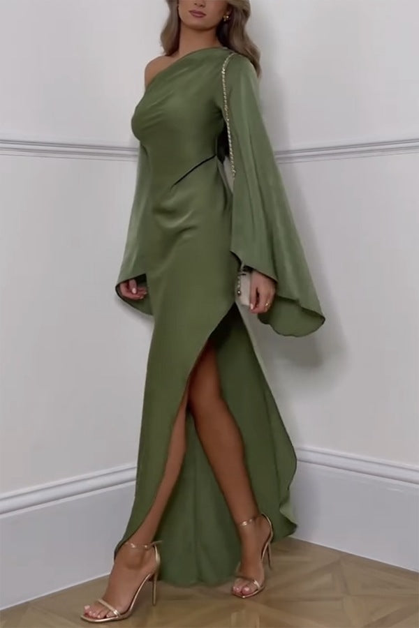 Asyntha | One-Shoulder Bell Sleeves Maxi Dress
