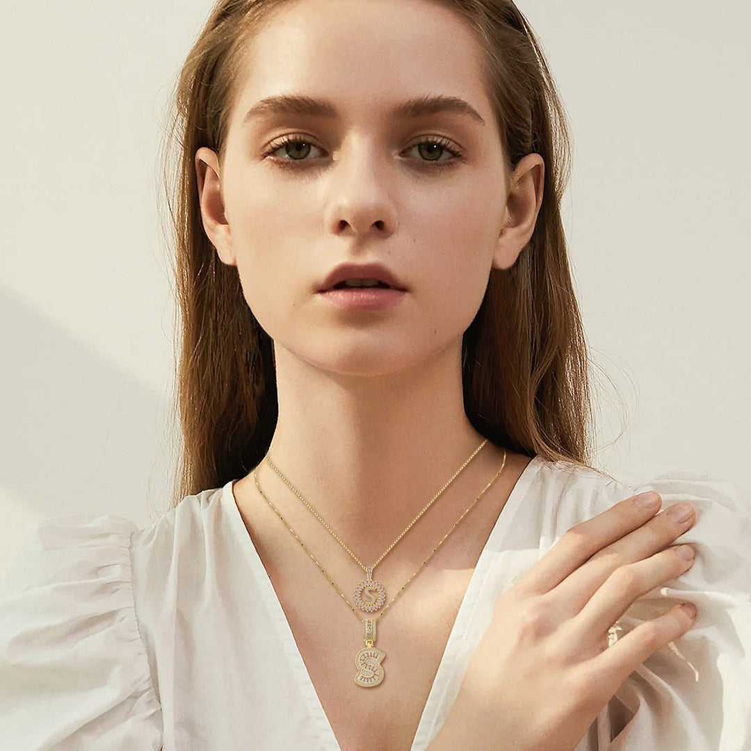 Moissanite Letter Initial Necklace Set | 18K Gold