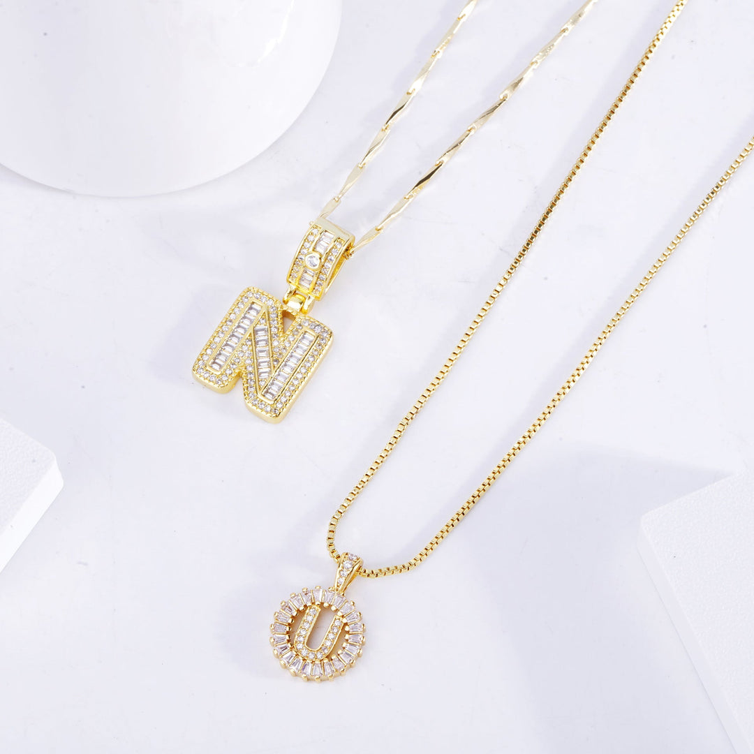 Moissanite Letter Initial Necklace Set | 18K Gold