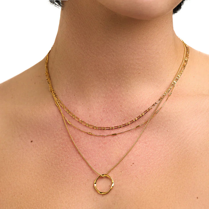 Maica | Open Circle Three Row Necklace – Gold 18K