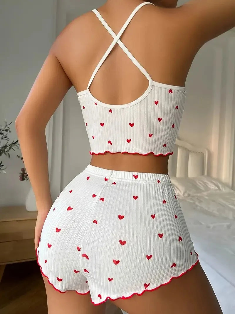 Lona | Heart Print Pajama Set – Silk Loungewear for Women