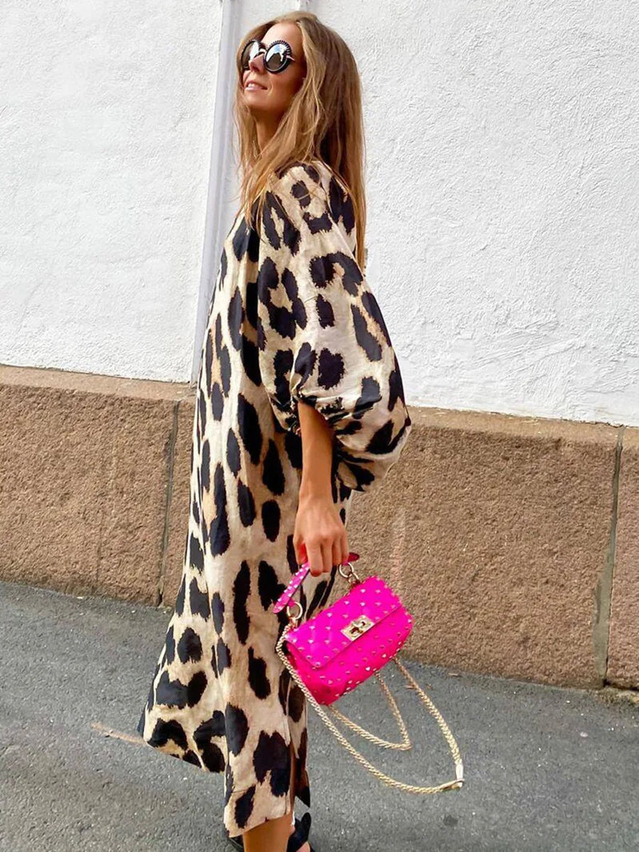 Zarina | Leopard V-Neck Maxi Dress