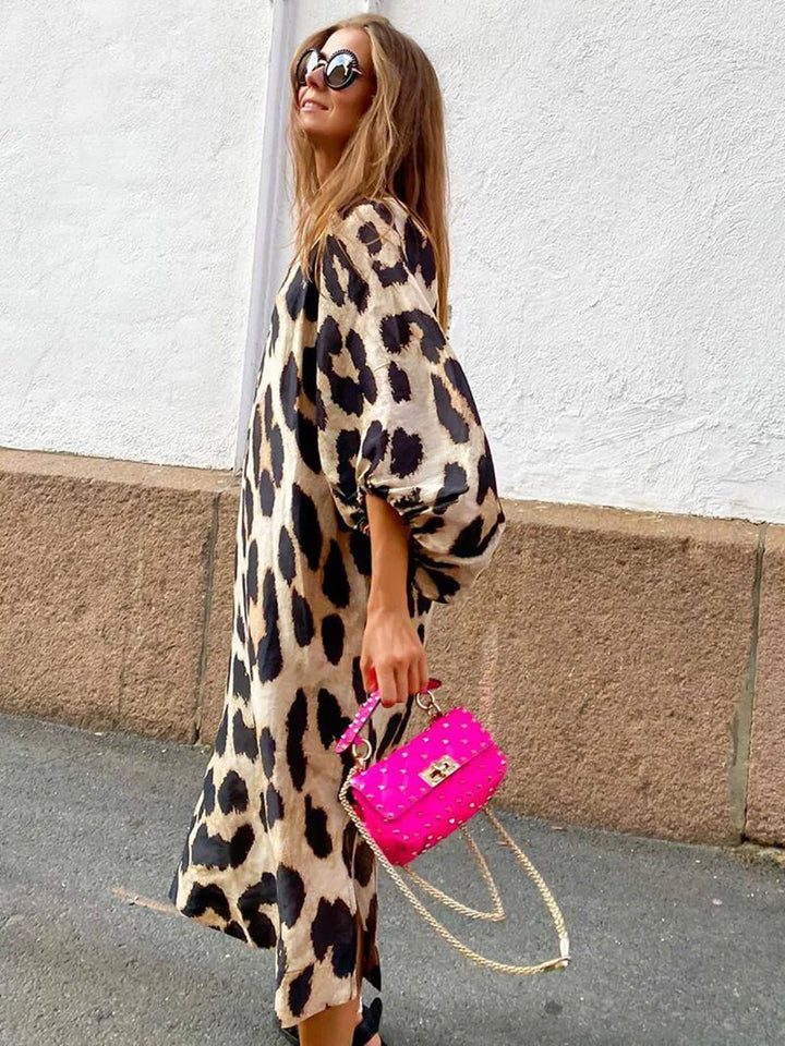 Zarina | Leopard V-Neck Maxi Dress