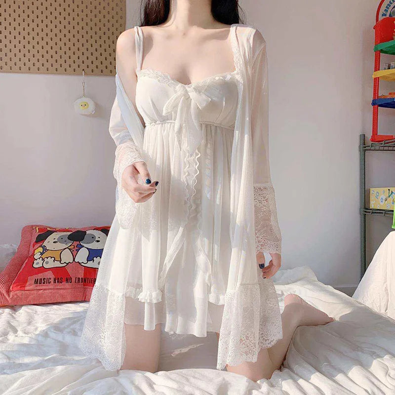 Sophia | Elegant White Nightdress with Lace and Bow
