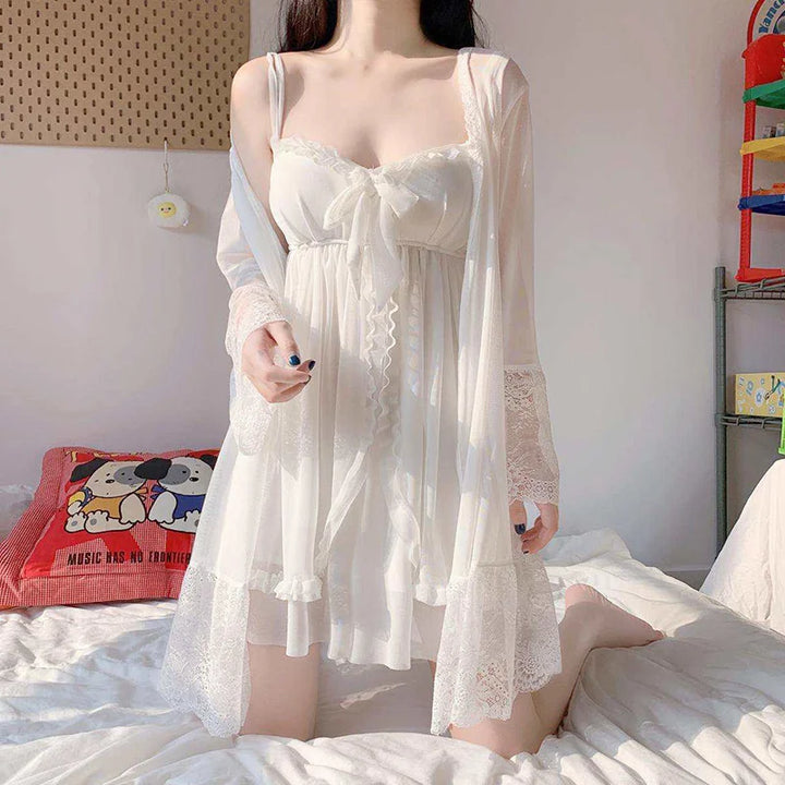 Sophia | Elegant White Nightdress with Lace and Bow