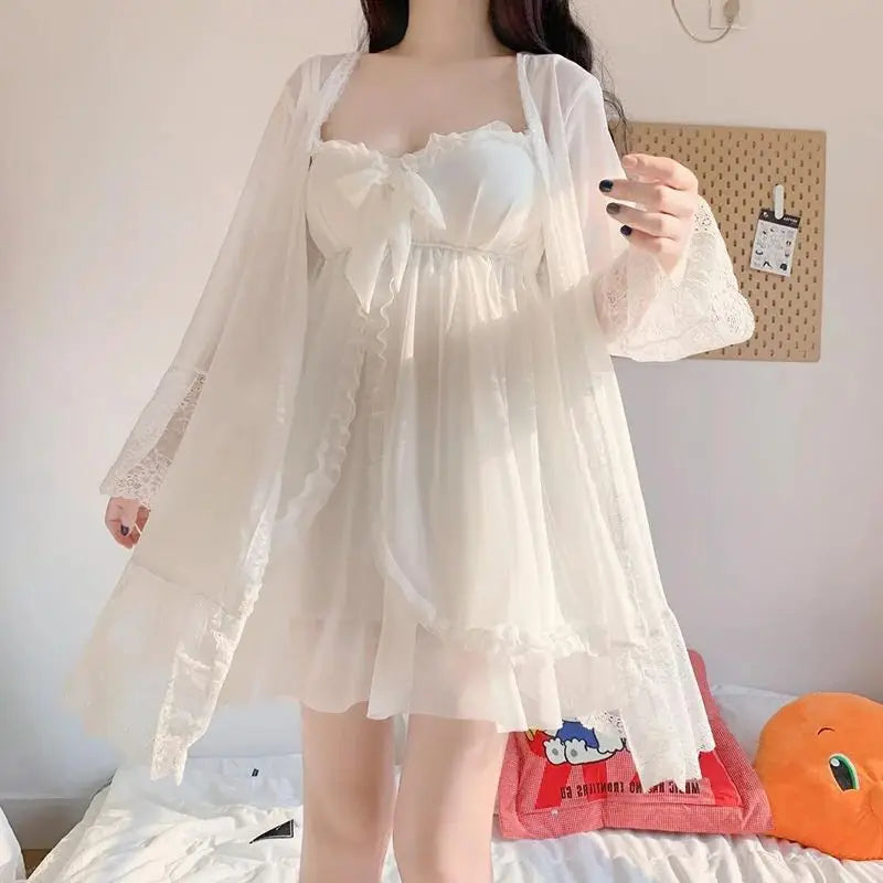 Sophia | Elegant White Nightdress with Lace and Bow
