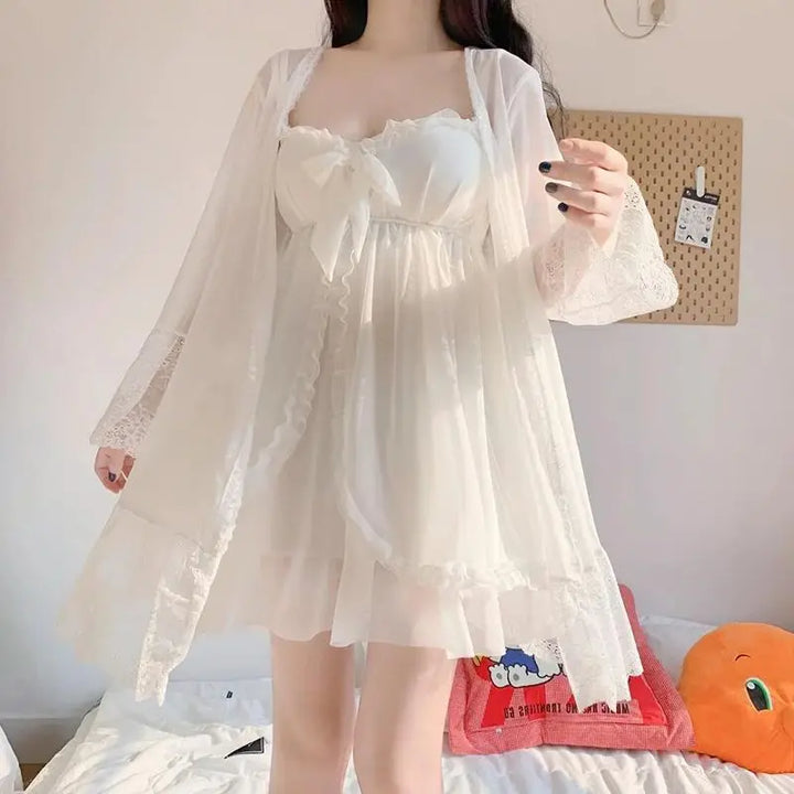 Sophia | Elegant White Nightdress with Lace and Bow