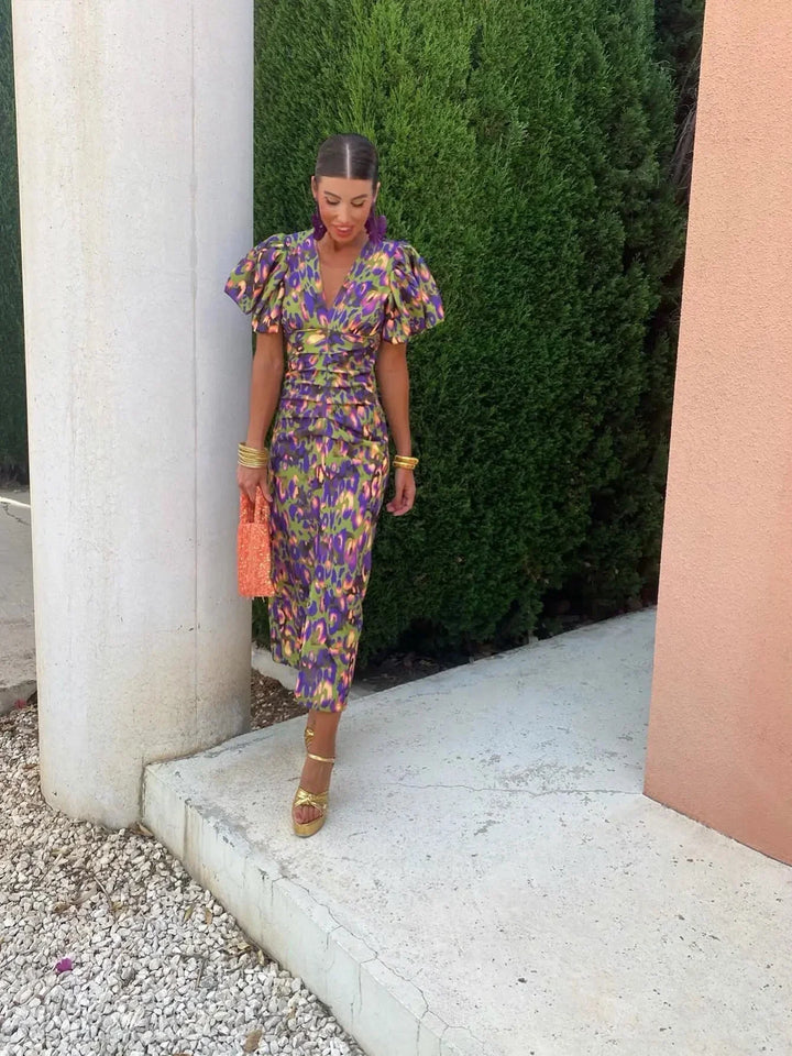 Loren | Vibrant Puff Sleeve Dress