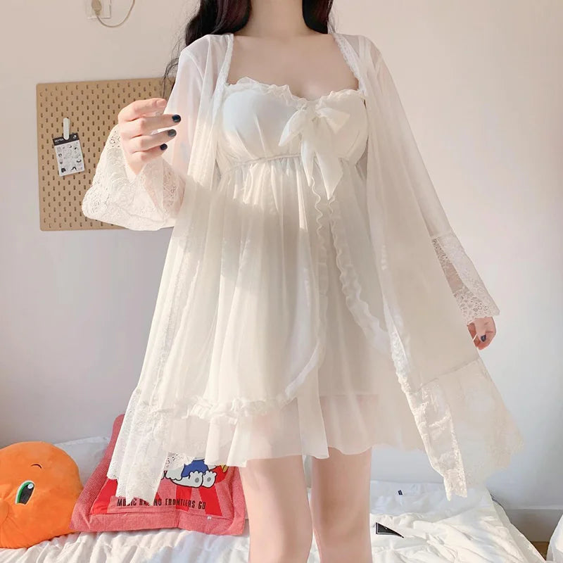 Sophia | Elegant White Nightdress with Lace and Bow