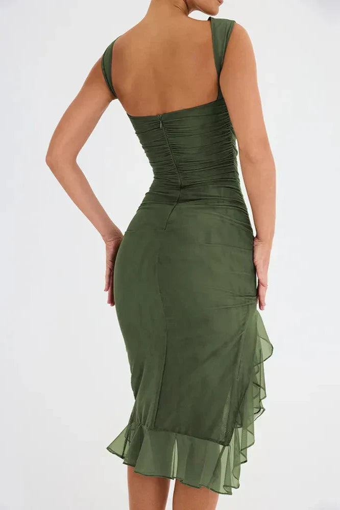 Lorienne | Boat-Neck Ruffle Sheath Dress