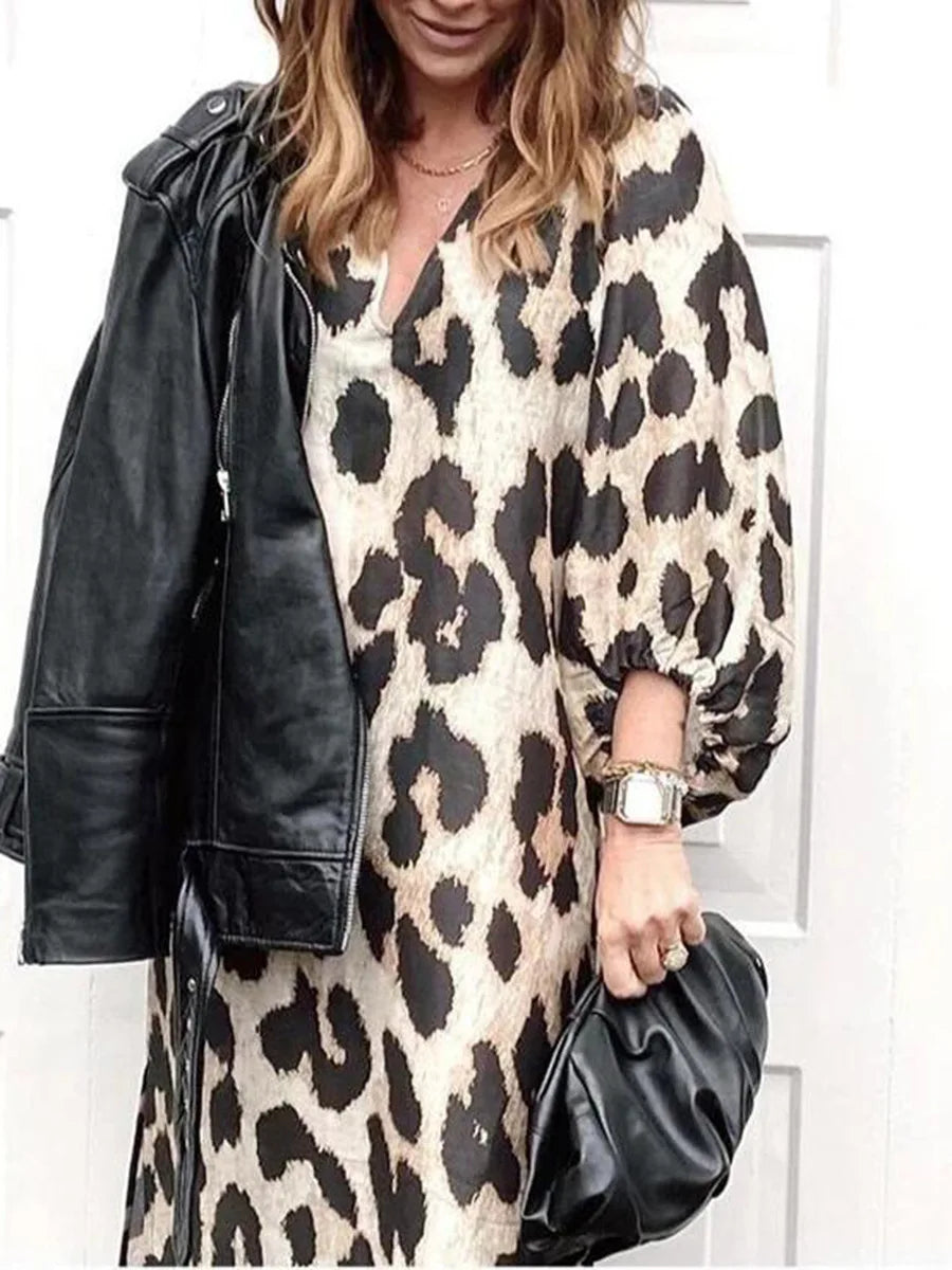 Zarina | Leopard V-Neck Maxi Dress