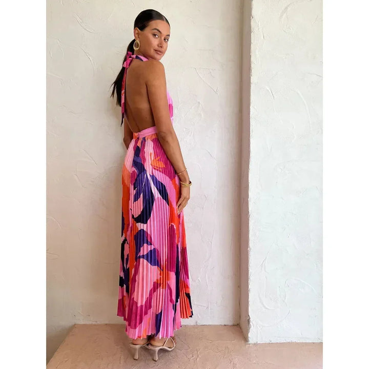 Holly | Chic Halter Neck Pleated Dress