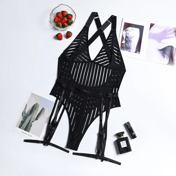 Isabella | Elegant Lace Bodysuit with Deep V-Neck