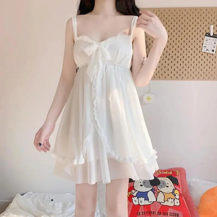 Sophia | Elegant White Nightdress with Lace and Bow