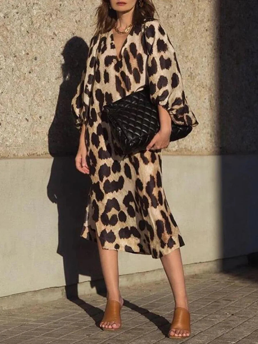 Zarina | Leopard V-Neck Maxi Dress
