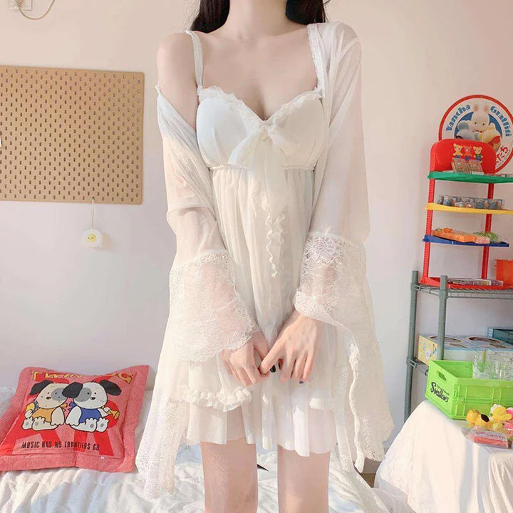 Sophia | Elegant White Nightdress with Lace and Bow