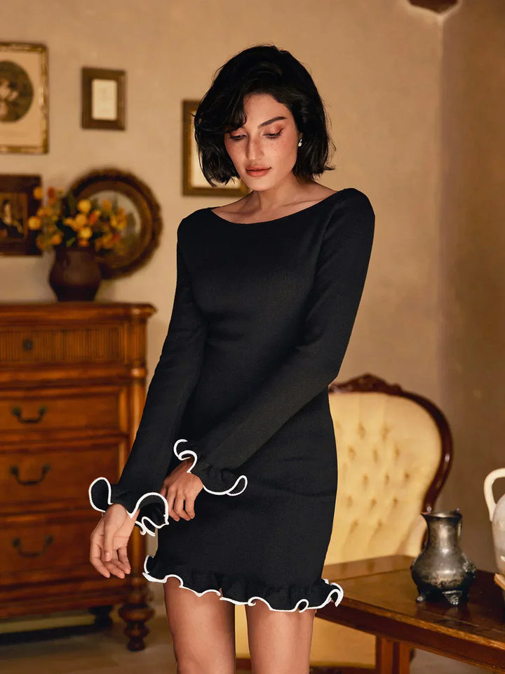 Sophia | Ruffle Knit Long Sleeve Dress