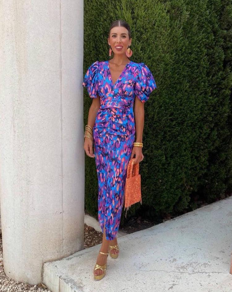 Loren | Vibrant Puff Sleeve Dress