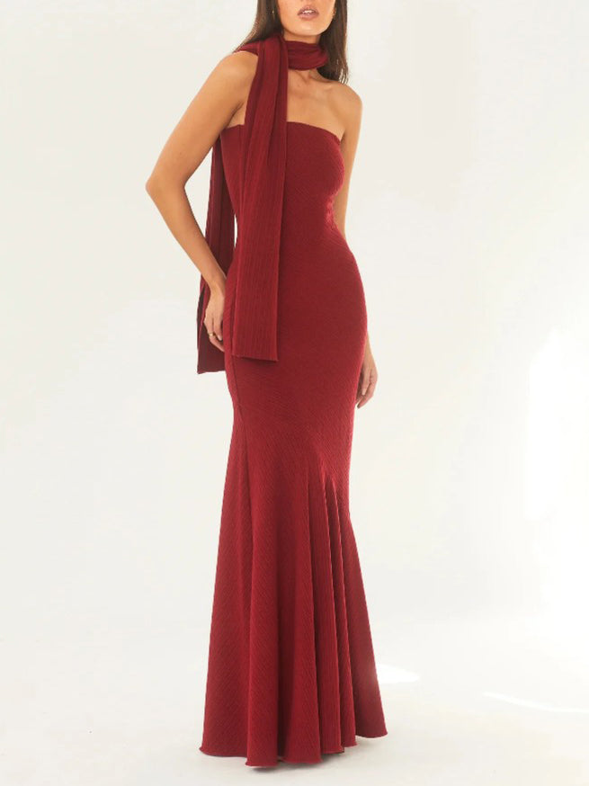 Adriana | Strapless One-Shoulder Fishtail Maxi