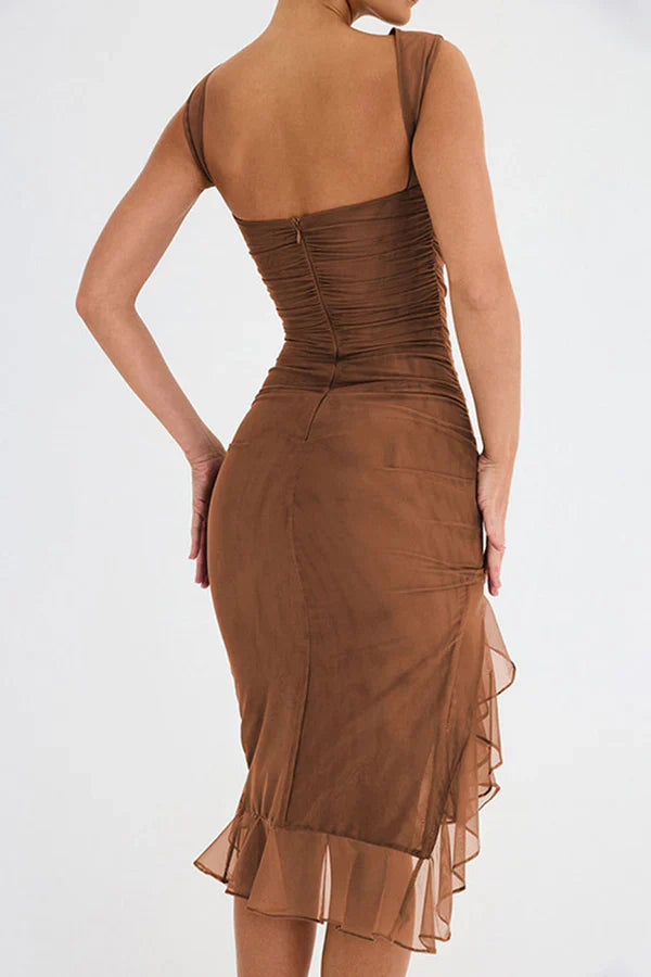 Lorienne | Boat-Neck Ruffle Sheath Dress