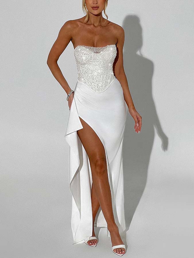 Valentina | Elegant Sequin Slit Maxi Dress