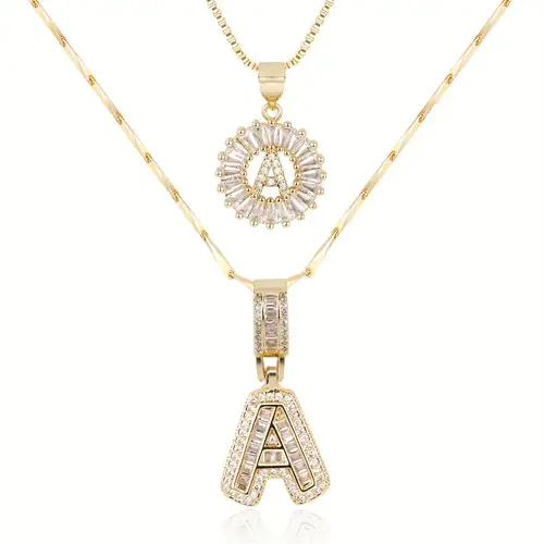Moissanite Letter Initial Necklace Set | 18K Gold