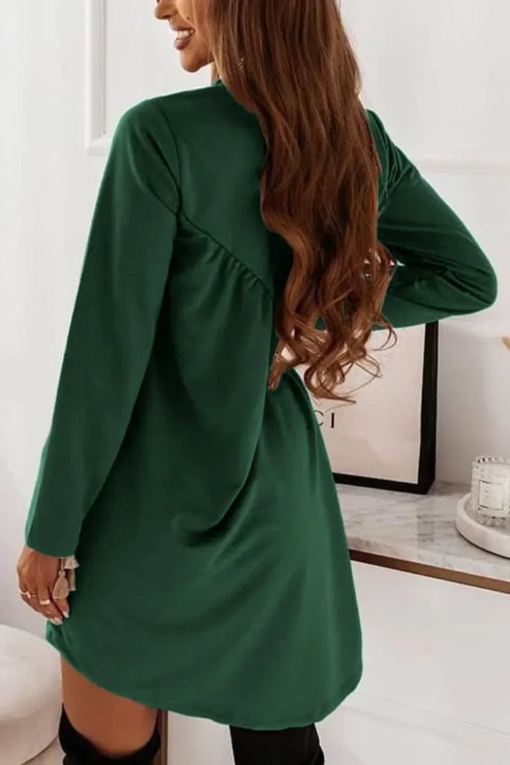 Carla | Solid O-Neck Long Sleeve Mini Dress