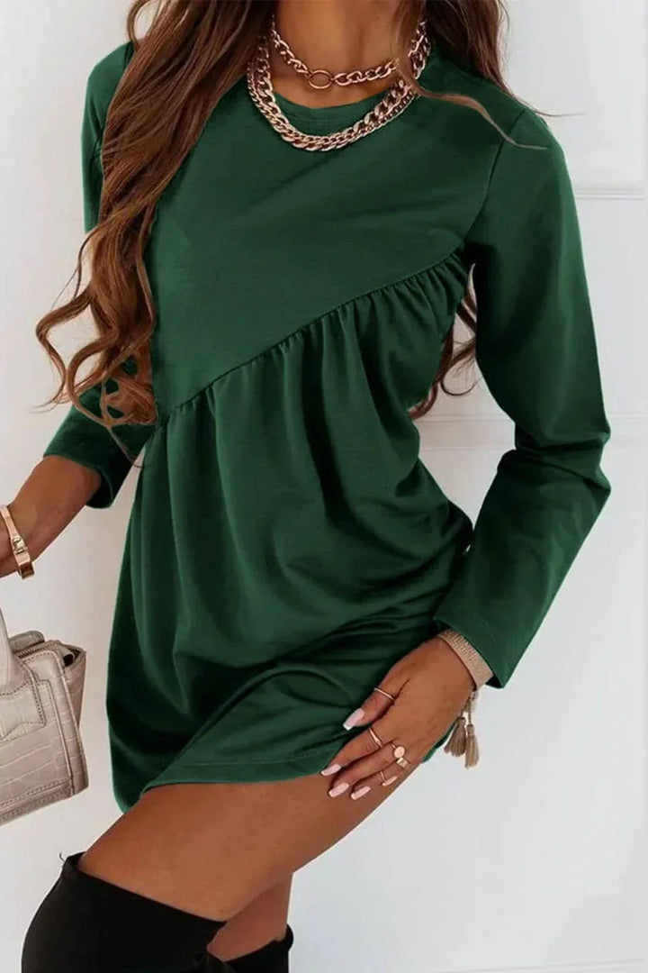 Carla | Solid O-Neck Long Sleeve Mini Dress