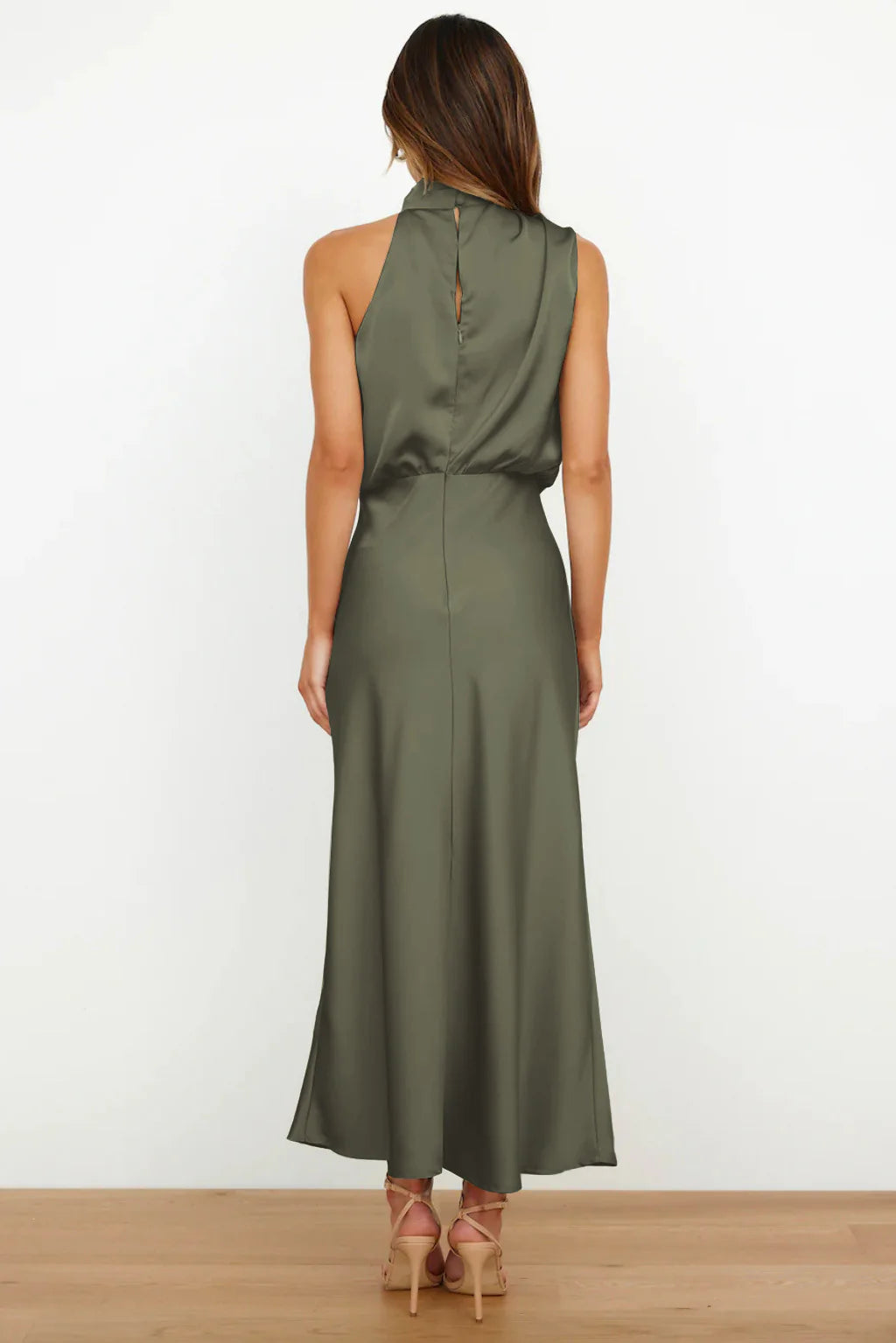 Rebecca | Halter Neck Satin Maxi Dress