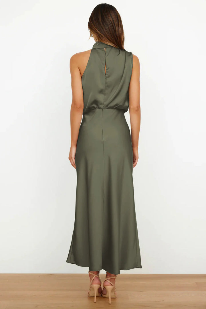 Rebecca | Halter Neck Satin Maxi Dress