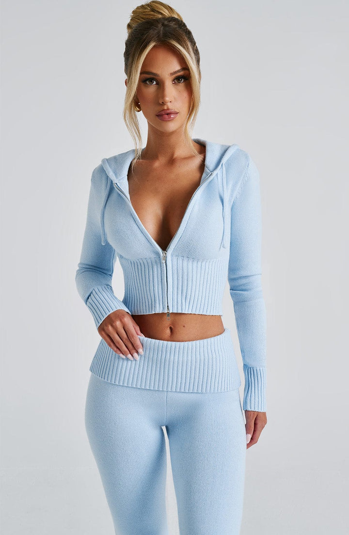 Portia | Baby Blue Knit Hoodie