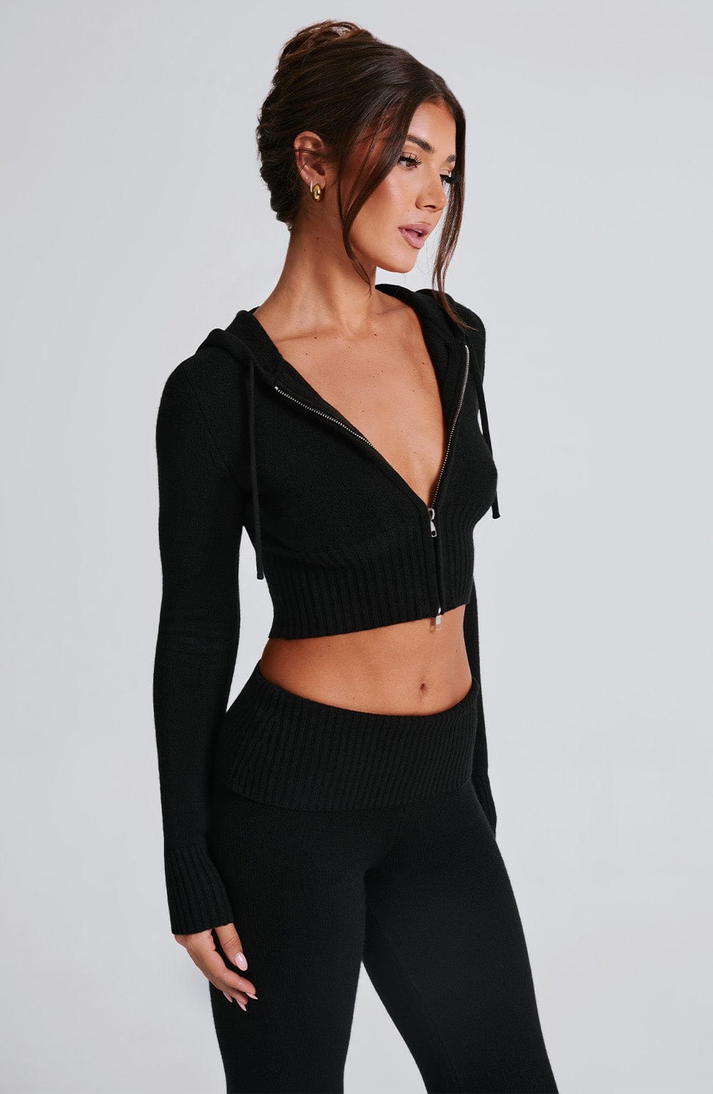 Portia | Black Knit Hoodie