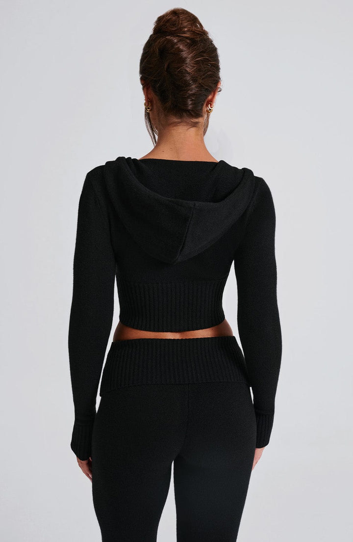 Portia | Black Knit Hoodie