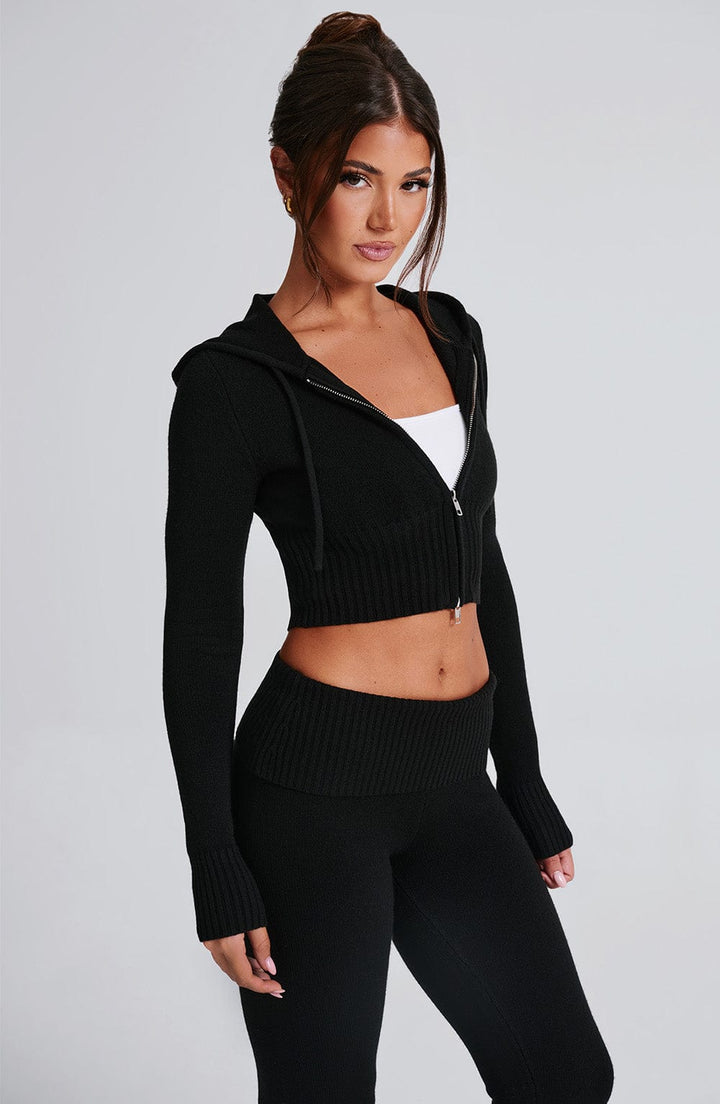 Portia | Black Knit Hoodie