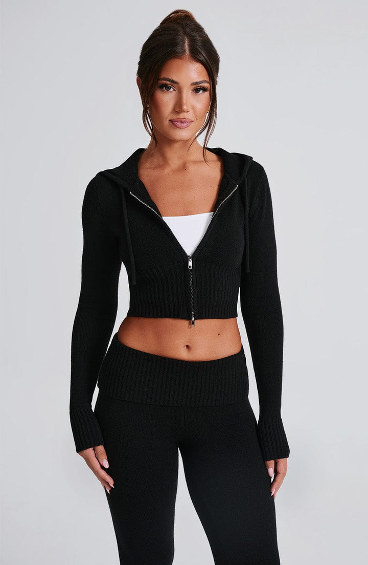 Portia | Black Knit Hoodie