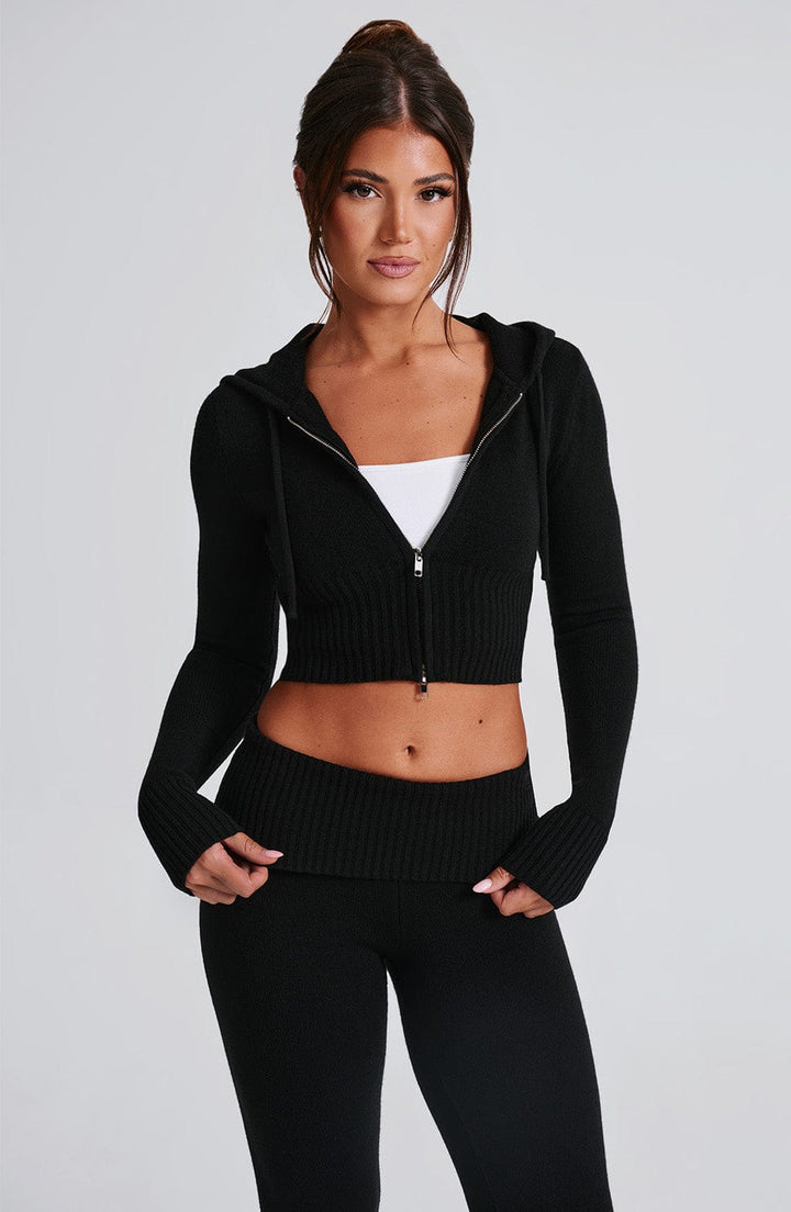 Portia | Black Knit Hoodie