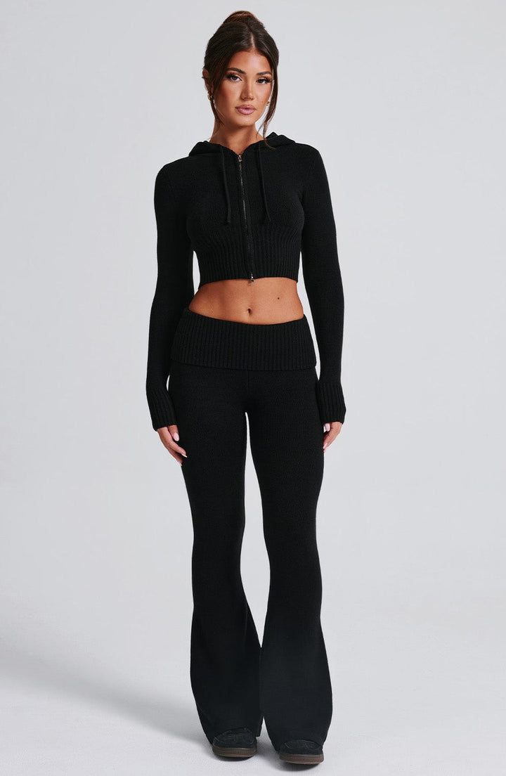 Portia | Black Knit Hoodie
