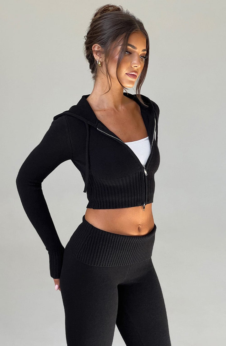 Portia | Black Knit Hoodie