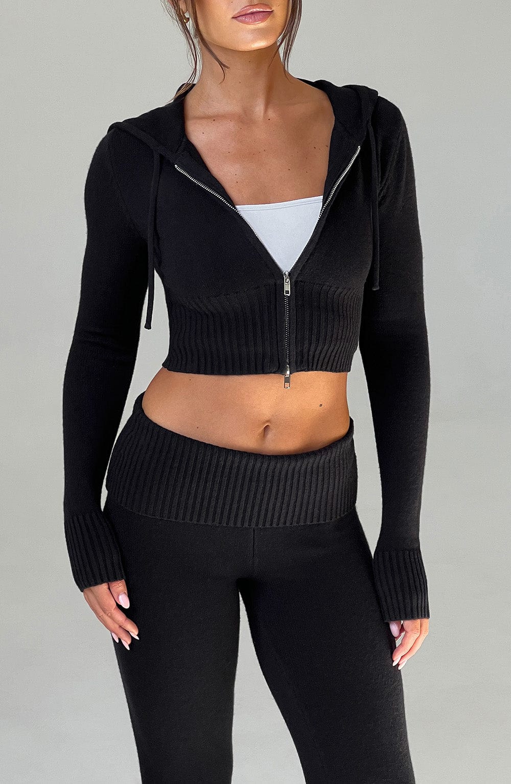 Portia | Black Knit Hoodie