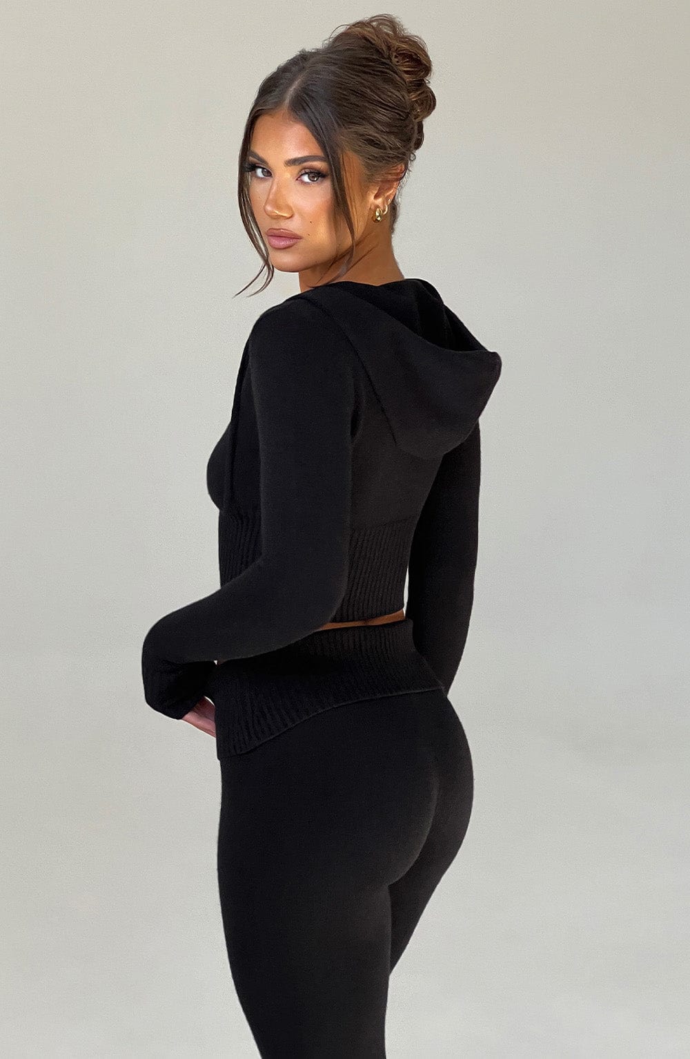 Portia | Black Knit Hoodie