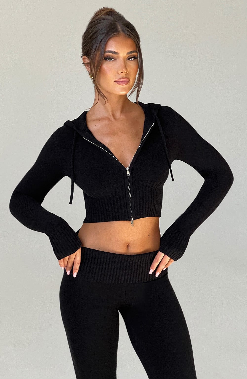 Portia | Black Knit Hoodie