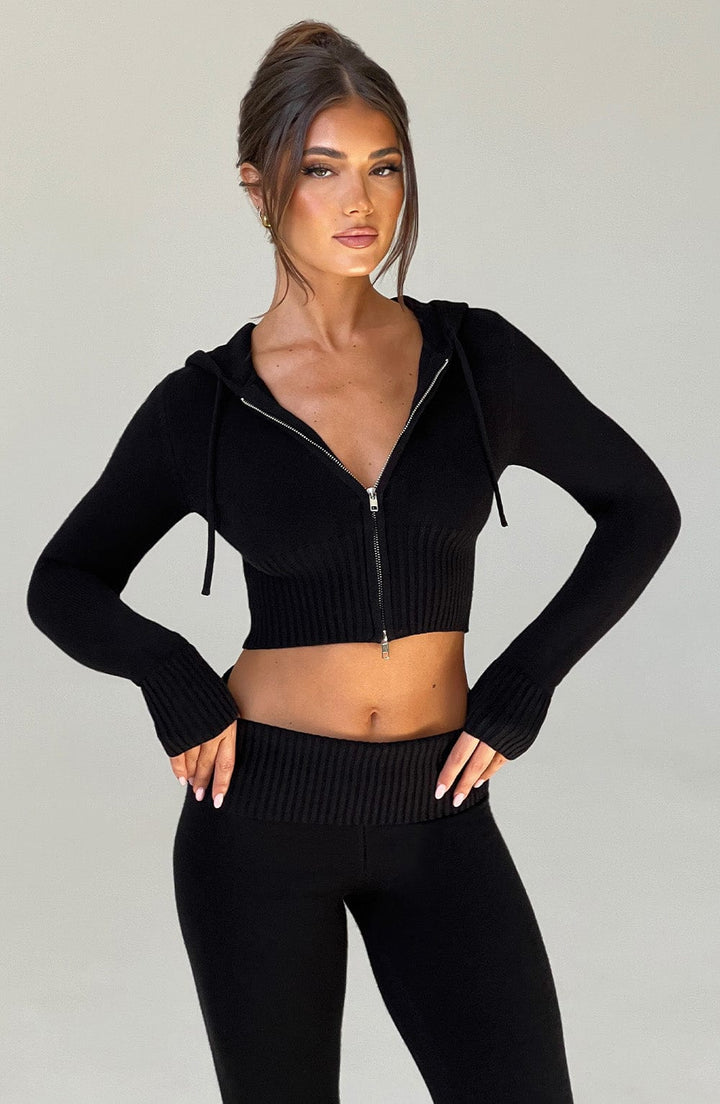 Portia | Black Knit Hoodie