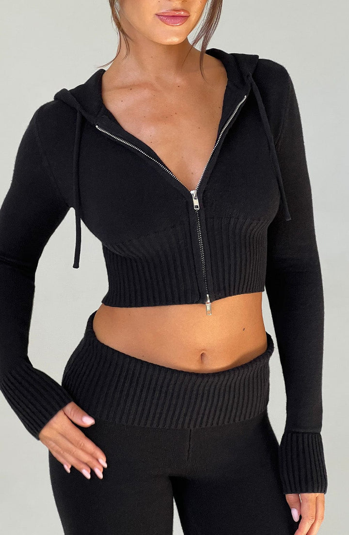 Portia | Black Knit Hoodie