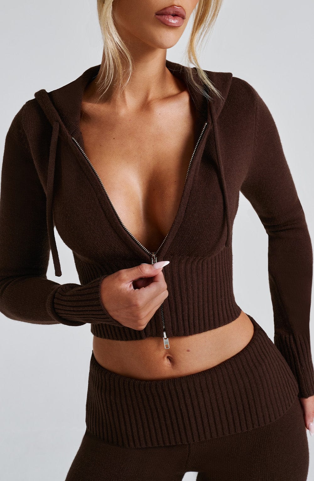 Portia | Chocolate Knit Hoodie