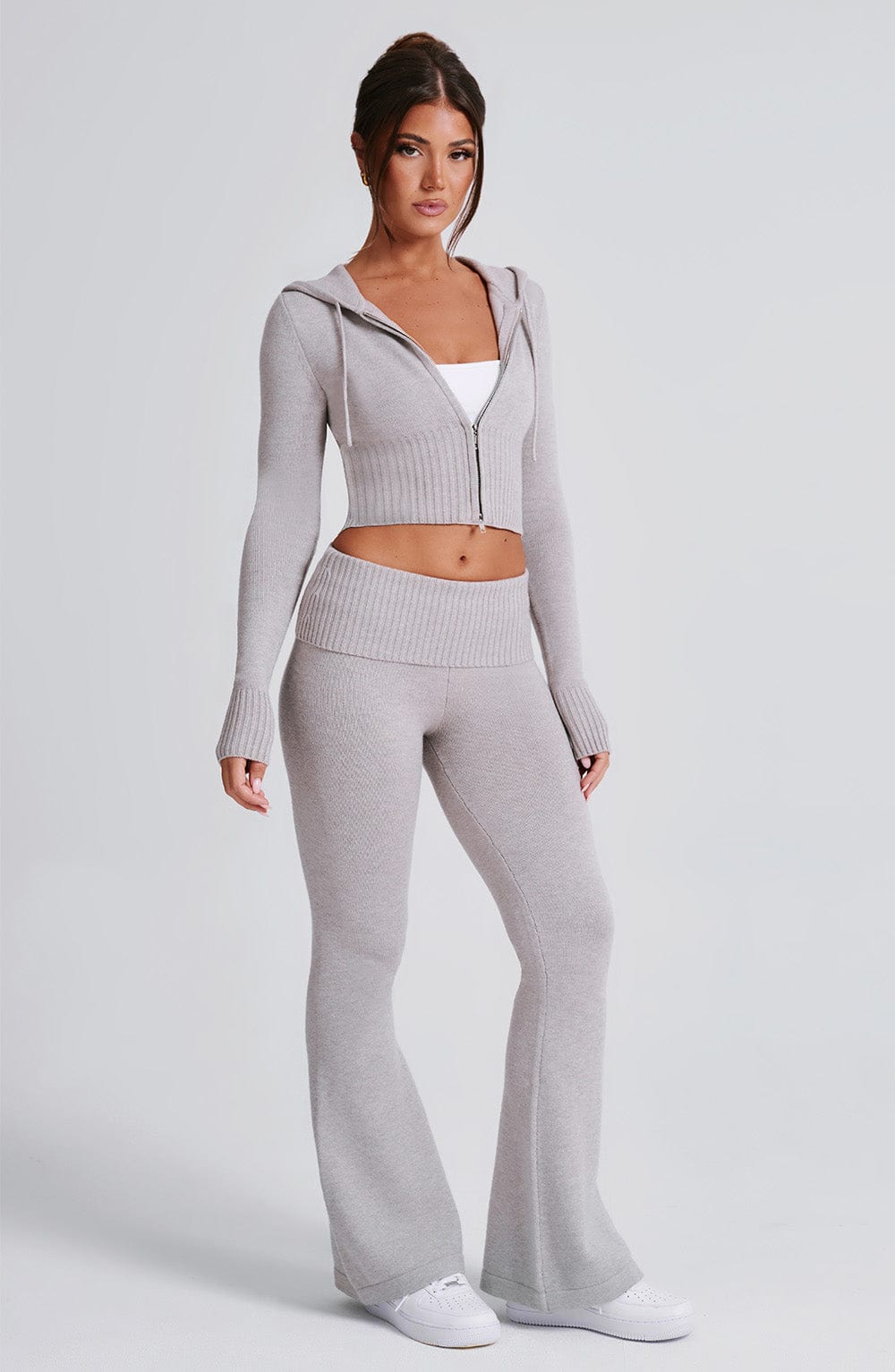 Portia | Light Grey Marl Knit Hoodie
