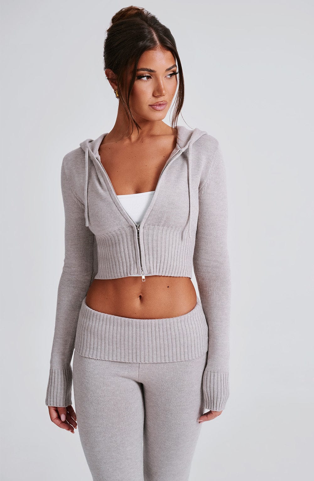 Portia | Light Grey Marl Knit Hoodie